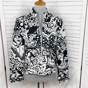Vintage St. John Sport Abstract Print Zip Up Denim Jacket Back White Small